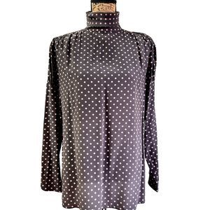 SPORTMAX Women's Blouse SZ 8 Silk Polka Dot Print Long Sleeve Top Turtleneck